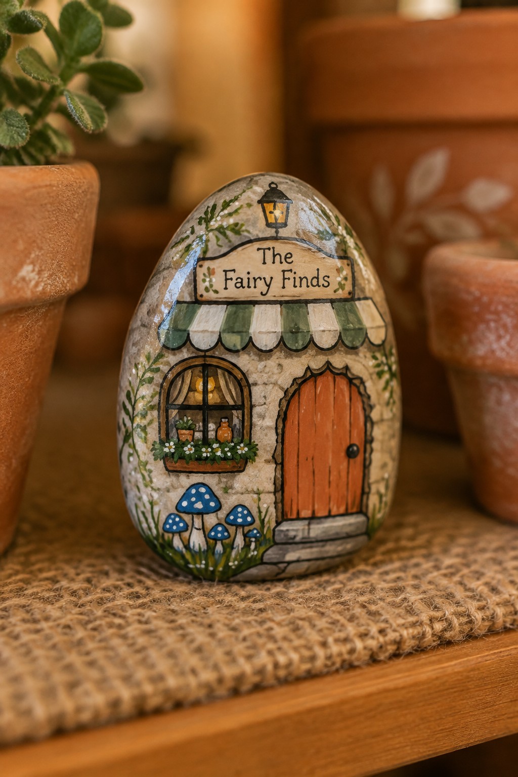 Painted rock as fairy shop 